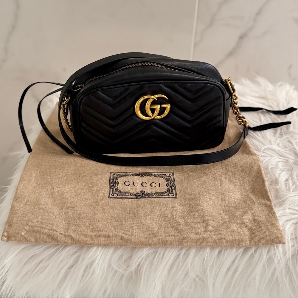 Gucci Black Chevron Quilted Crossbody Bag